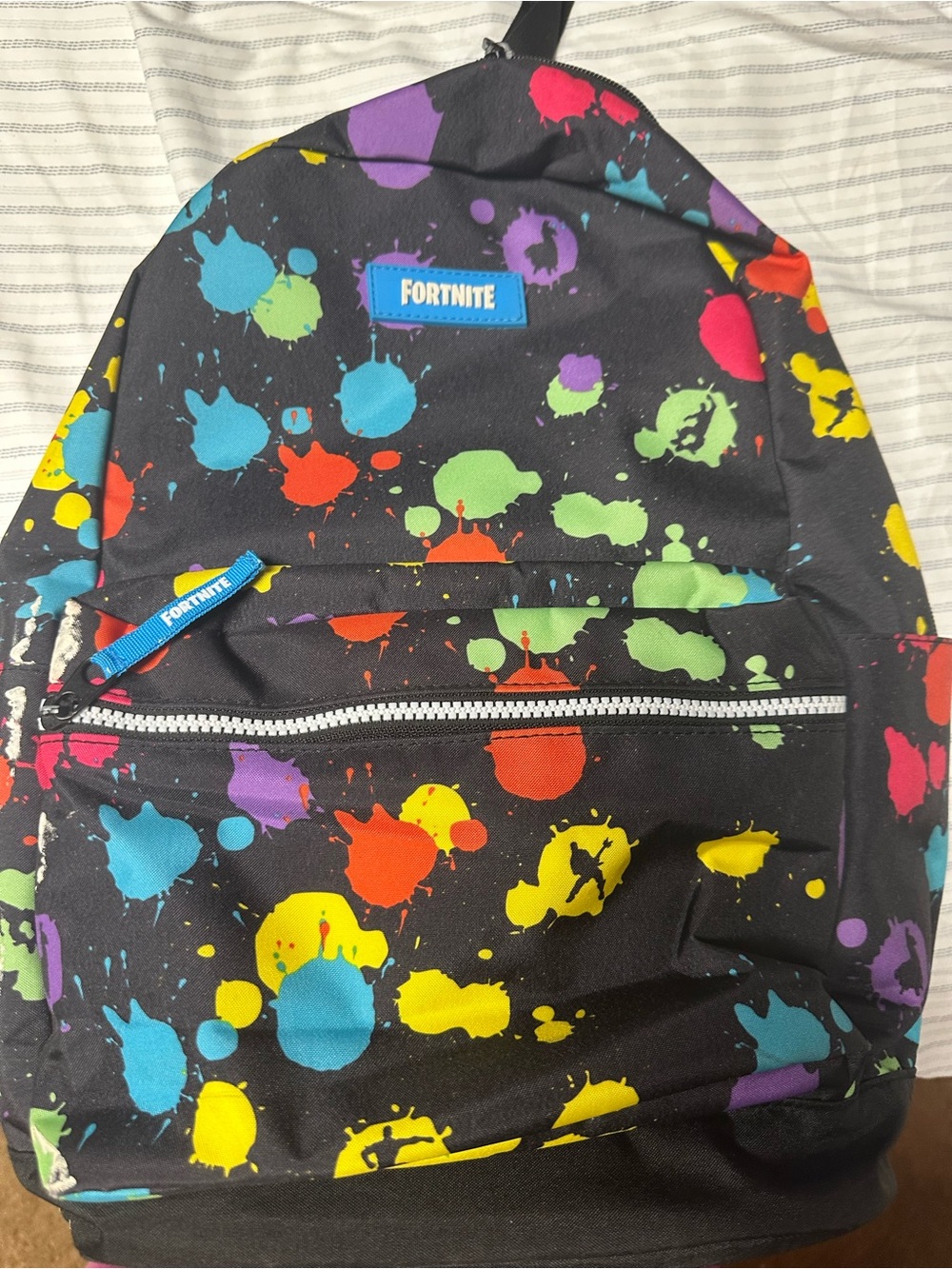Fortnite Kids Black Backpack with Multicolor Paint-Splash Design with lunch bag